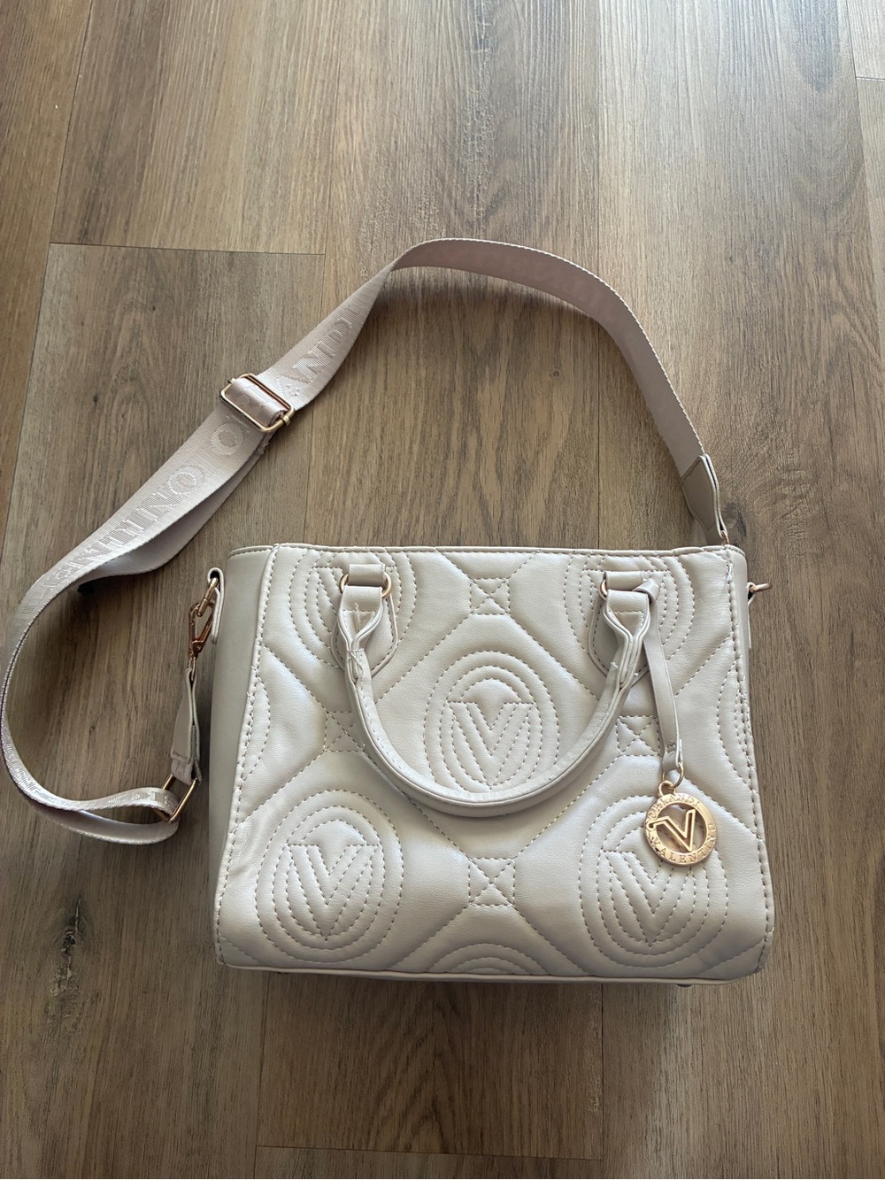 Valentino Orlandi Cream Quilted Mini Satchel Crossbody Bag Vegan Leather